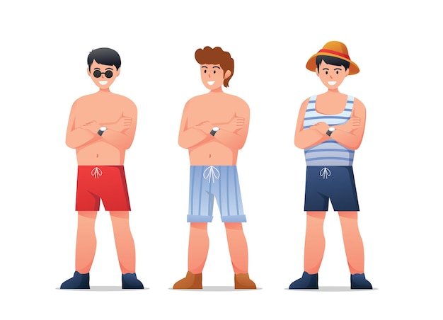 Vecteur personnages homme en maillot de bain vacances d'été illustration vectorielle
