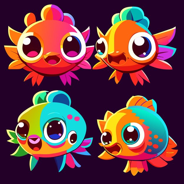 Vecteur personnages de jeu de poisson illustrés vector art