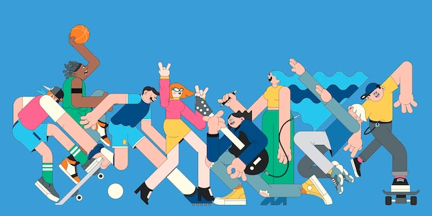 Personnages de la jeunesse sur le vecteur de la bannière bleue