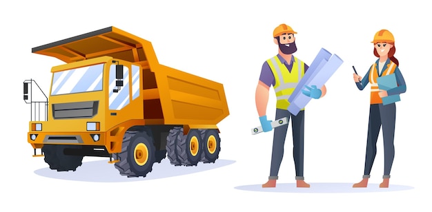 Personnages Masculins Et Féminins D'ingénieur En Construction Avec Illustration De Camion