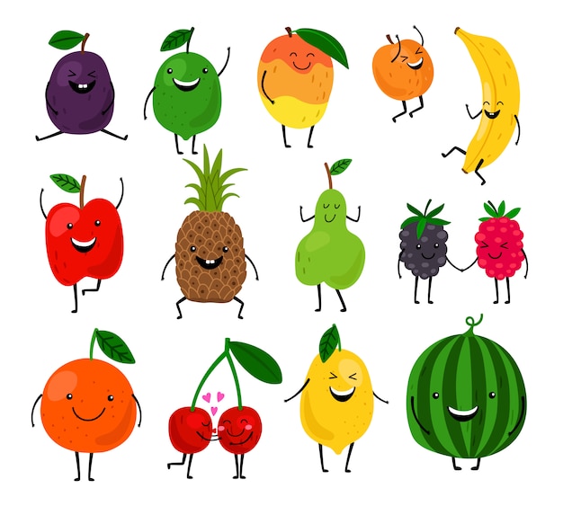 Vecteur personnages mignons de fruits pour les enfants