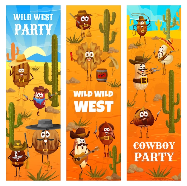 Personnages de noix de cow-boy de dessin animé du far west