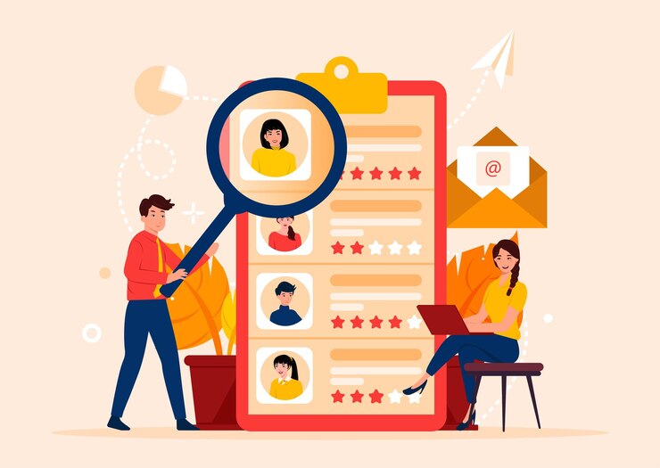 Personnages de personnes choisissant le meilleur candidat pour le travail. Gestion des ressources humaines et concept d'embauche.