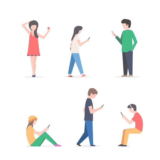 Personnages de personnes avec des téléphones mobiles