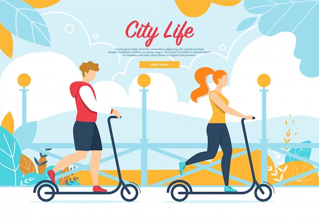 Personnages Personnes Trottinette Sur Illustration De City Park