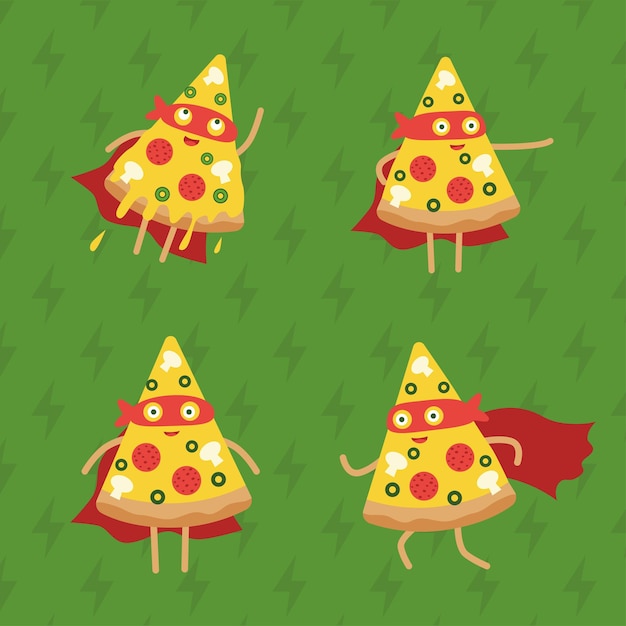 Vecteur personnages de super-héros de pizza