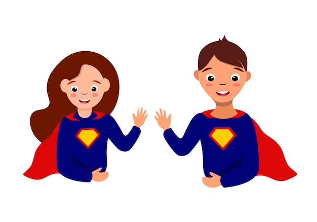 Personnages de super homme et femme mis en illustration vectorielle isolé sur fond blanc Super héros garçon et fille personne costume de fête de dessin animé coloré