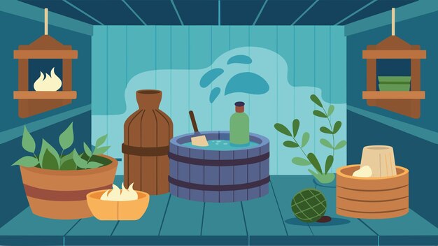 Vecteur personnalisez votre expérience de sauna en ajoutant des huiles essentielles et des herbes à l'eau utilisée pour la vapeur
