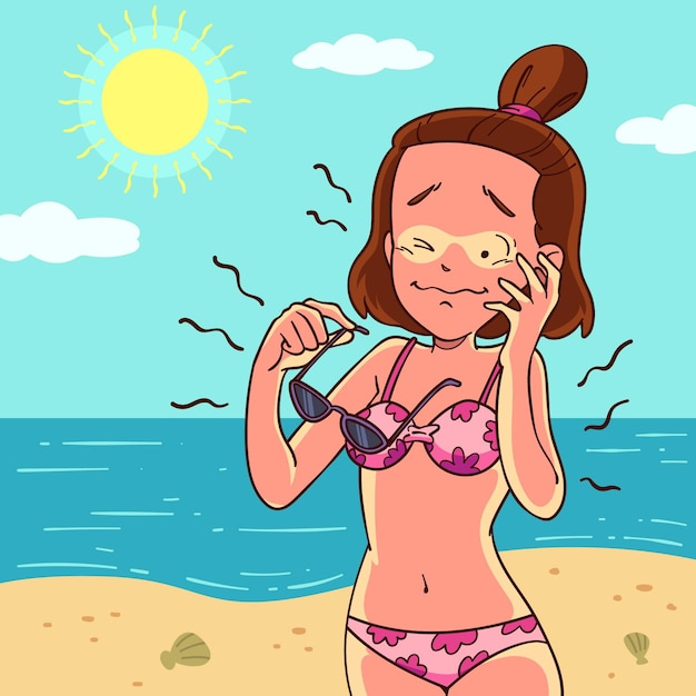 Personne Dessinée à La Main Avec Un Coup De Soleil à La Plage