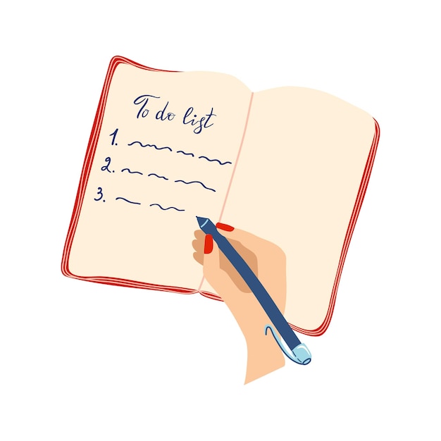 La personne écrit une liste de tâches dans le journal. Routine quotidienne, planification. Wright écrit des tâches de travail dans un cahier