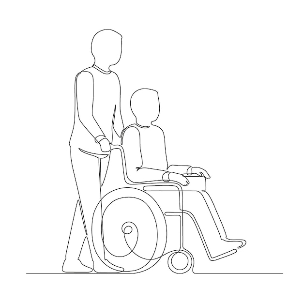 Personne Handicapée En Fauteuil Roulant, Assistance Bénévole Continue Sur Une Ligne Pour Aider Les Personnes âgées Blessées. Invalidité