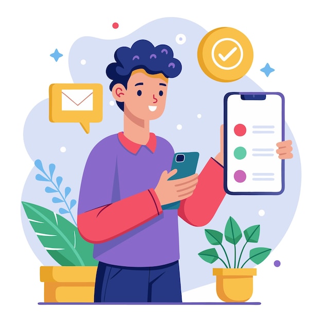 une personne et une illustration de téléphone