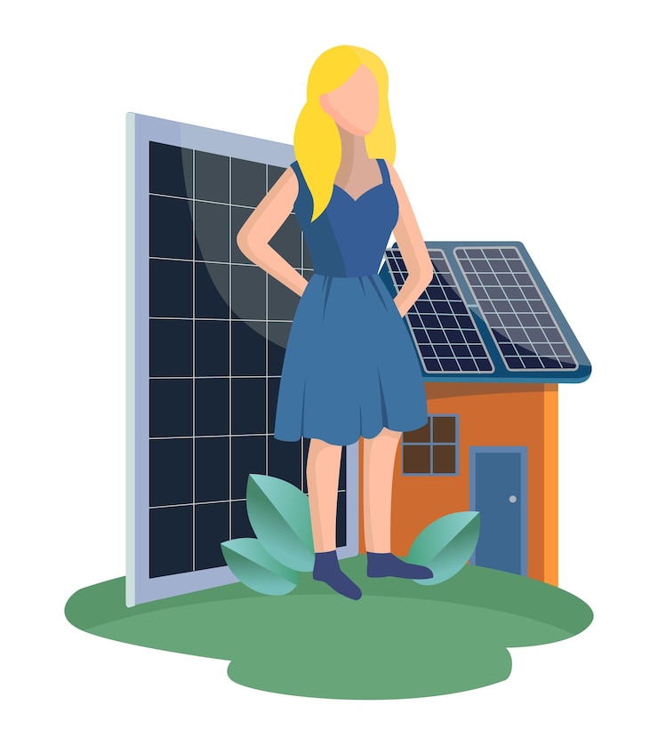 Vecteur personne avec des panneaux solaires