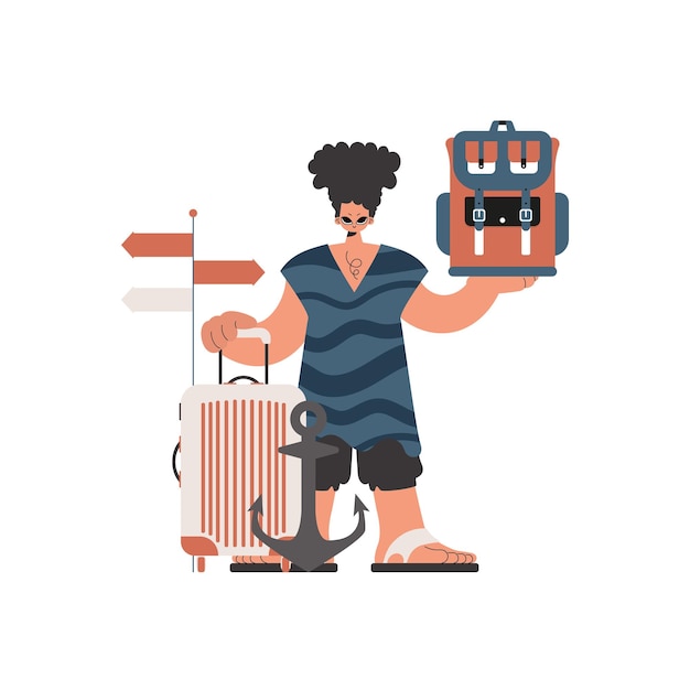 Vecteur la personne tient un sac à dos de voyage et un pack confiné sur une base blanche illustration vectorielle de style tendance