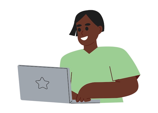 La personne travaille sur un ordinateur portable travailleur de bureau heureux ou indépendant travaillant à domicile en ligne