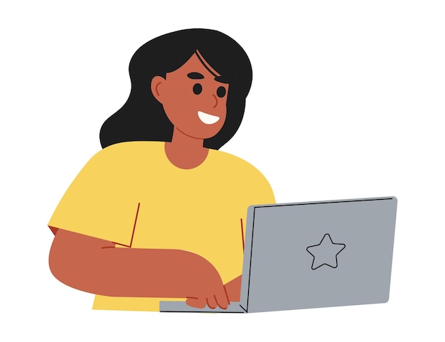 La personne travaille sur un ordinateur portable travailleur de bureau heureux ou indépendant travaillant à domicile virtuel en ligne