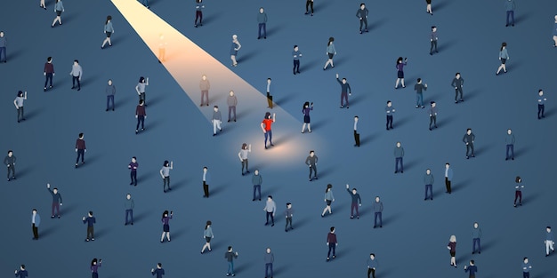 Personne unique dans une foule concept de HR et de recrutement