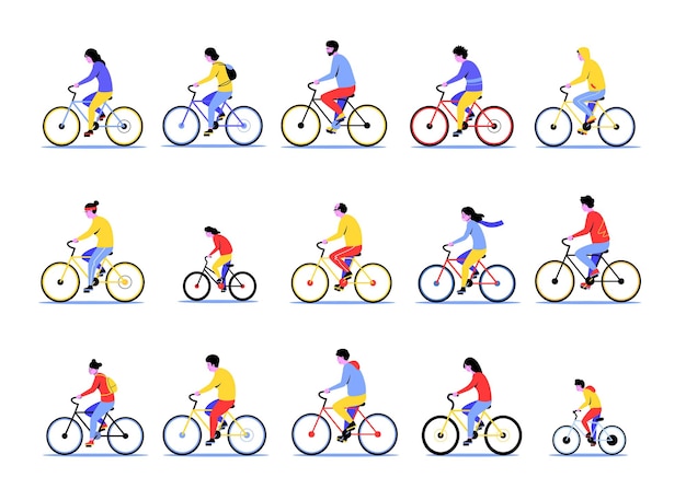 Personne à Vélo Cartoon Hommes Et Femmes Actifs Montent Le Concept D'activité Sportive Vélo Vélo Avec Diverses Personnes Illustration Vectorielle De Fitness Vélo