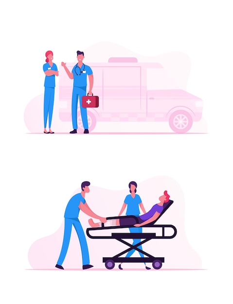 Personnel Médical D'ambulance. Illustration Plate De Dessin Animé