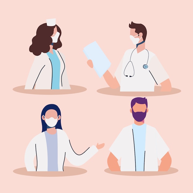 Personnel médical portant illustration de caractères de masques médicaux