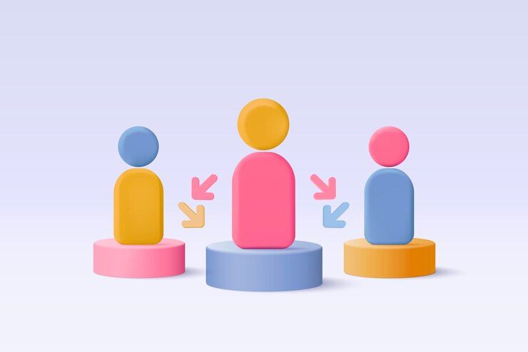 Personnes 3D dans le symbole du chef d'équipe du travail d'équipe Résolution de problèmes défi d'affaires dans la connexion de leadership au concept de partenariat de personnes 3d idée de travail d'équipe icône illustration de rendu vectoriel