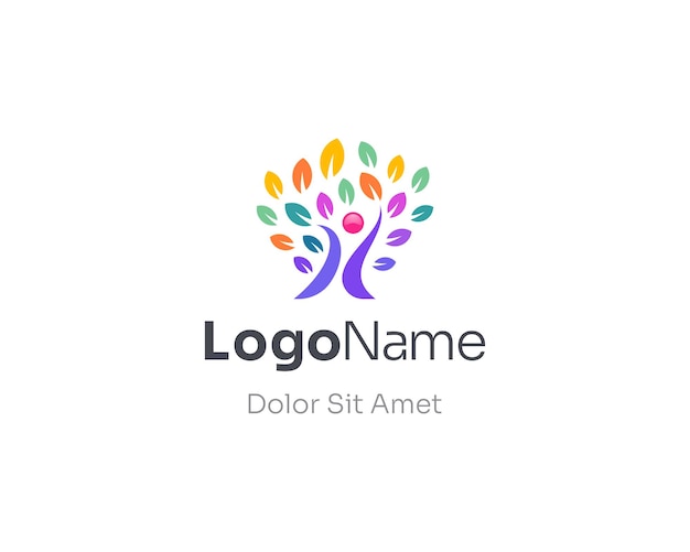 Personnes Abstraites Avec Logo D'arbre Coloré