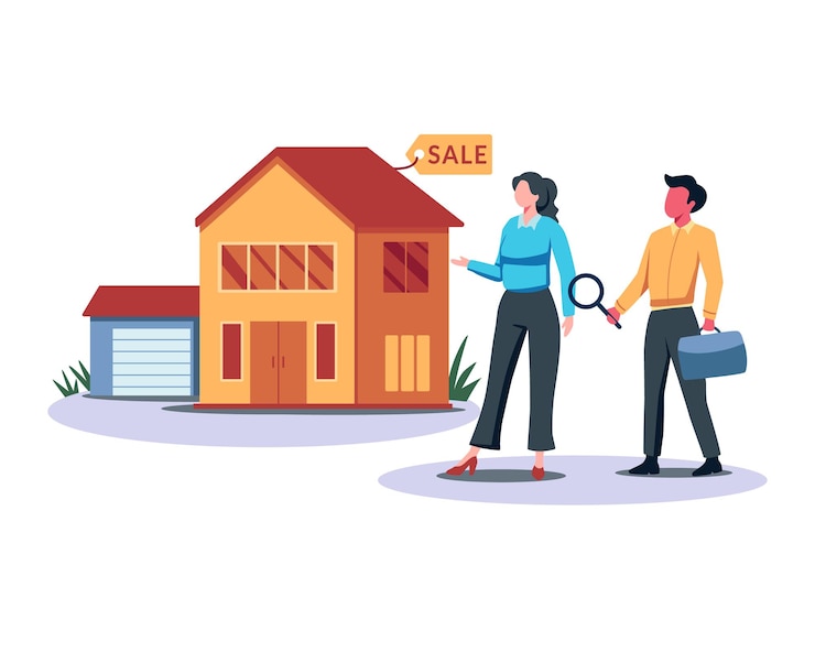 Vecteur personnes achetant une illustration vectorielle de propriété