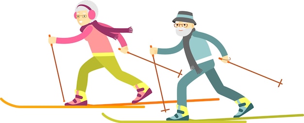 Personnes âgées, Couples Aînés, Homme Femme, Dans, Sportswear, Ski Fond, Ensemble