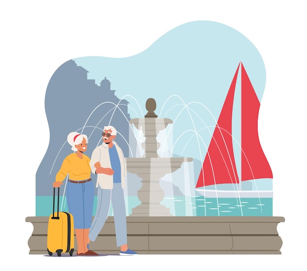 Personnes âgées Voyageant à L'étranger Personnes âgées En Voyage à L'étranger Couple De Touristes Seniors Regardant Les Sites Touristiques De La Ville