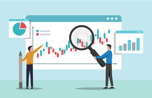 Personnes Analysant Le Concept De Graphique De Croissance. Analyse Des Données Et Suivi De L'illustration Vectorielle D'investissement