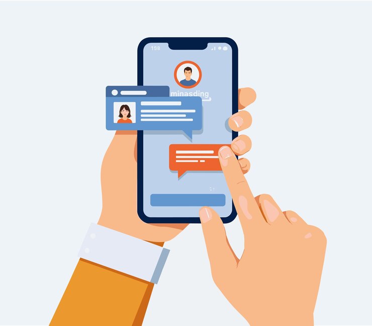Vecteur personnes avec un appareil mobile à la main