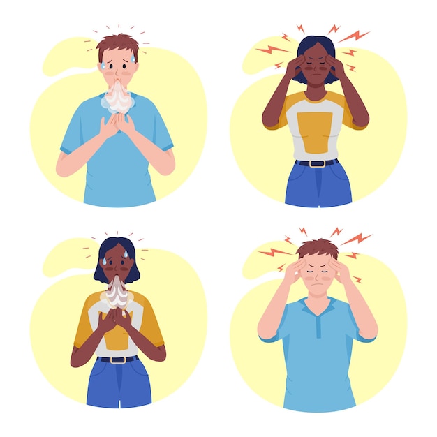 Personnes atteintes d'un jeu de caractères vectoriels de couleur semi-plat. Personnage posant. Les gens du corps entier sur blanc. Illustration de style dessin animé moderne isolé sur la santé pour la conception graphique et le pack d'animation