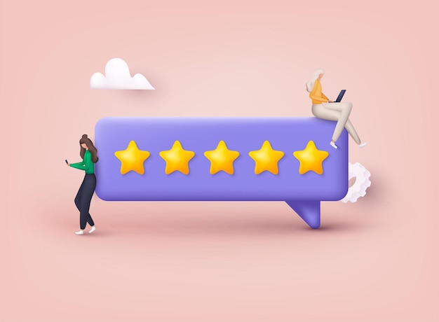 Personnes Caractères donnant cinq étoiles Feedback Vecteur concepts d'examen des clients Avis étoiles avec bonne et mauvaise note et texte Illustrations vectorielles Web 3DxA