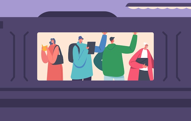 Vecteur personnes ou citadins dans le métro ou le métro passagers hommes et femmes dans les transports publics