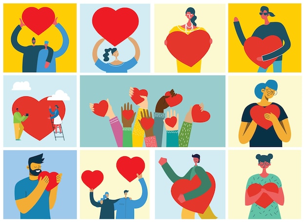 Personnes avec des coeurs comme illustration de massages d'amour