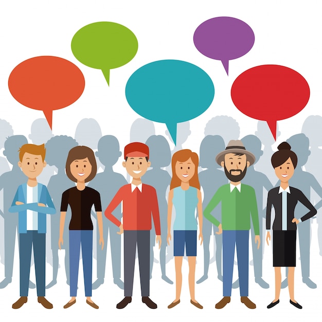 personnes debout avec la boîte de dialogue et l&#39;ombre derrière des personnes