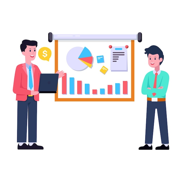 Personnes discutant de l'illustration plate du processus de travail de la planification d'entreprise