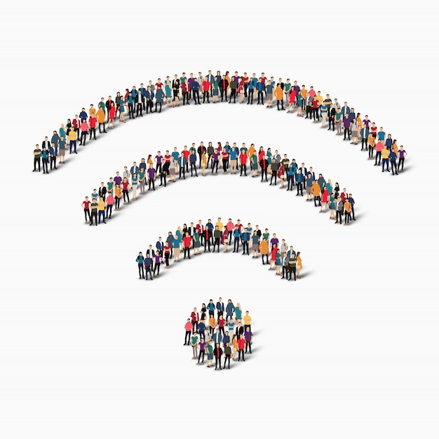 Les Personnes Du Groupe Façonnent Le Wi Fi