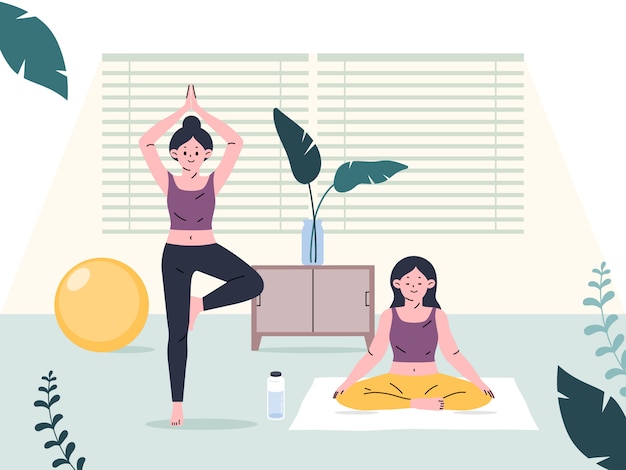 Personnes Exerçant à L'intérieur à La Maison. Yoga Et Fitness, Mode De Vie Sain.