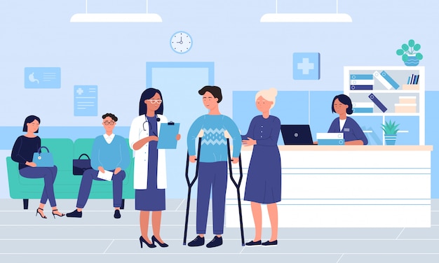Personnes en grande illustration de salle de salle d'hôpital de thérapie intensive.