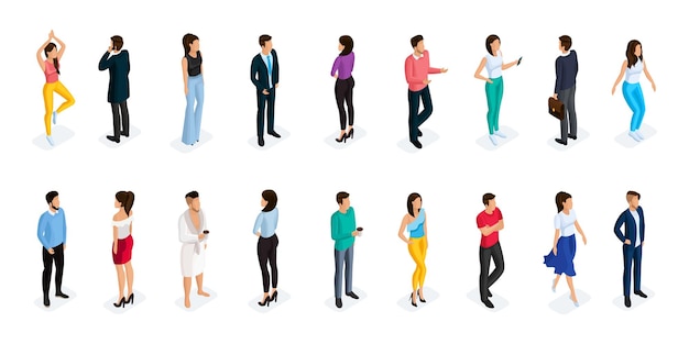 Personnes isométriques à la mode Homme et femme 3D Personnages masculins et féminins dans différentes poses