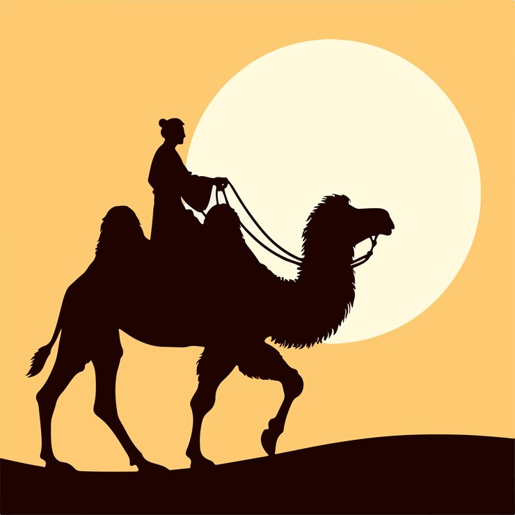 Vecteur des personnes montent à dos de chameaux avec une simple silhouette