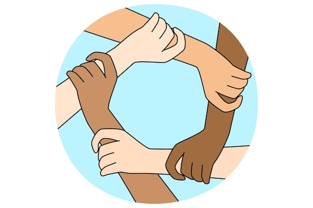 Vecteur les personnes multiraciales se donnent la main en cercle