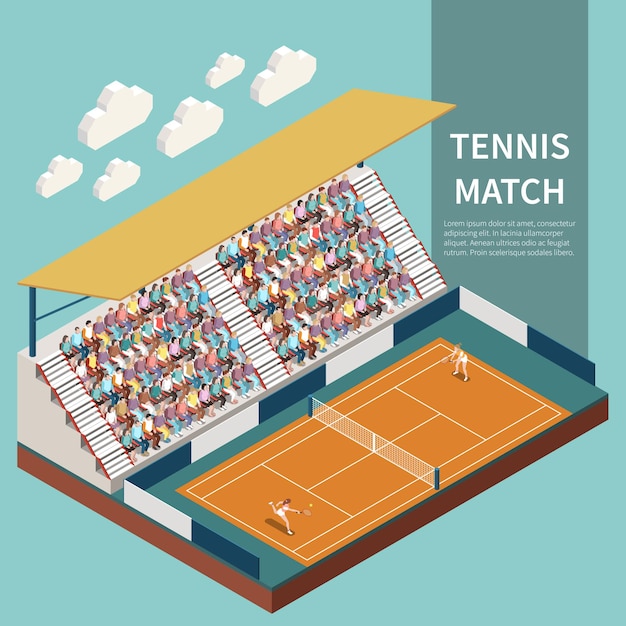 Personnes Regardant Un Match De Tennis Sur Le Terrain De Sport Illustration Isométrique 3d