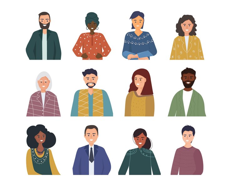 Vecteur des personnes de sexe et d'âge différents, d'ethnies et de races différentes. portraits vectoriels