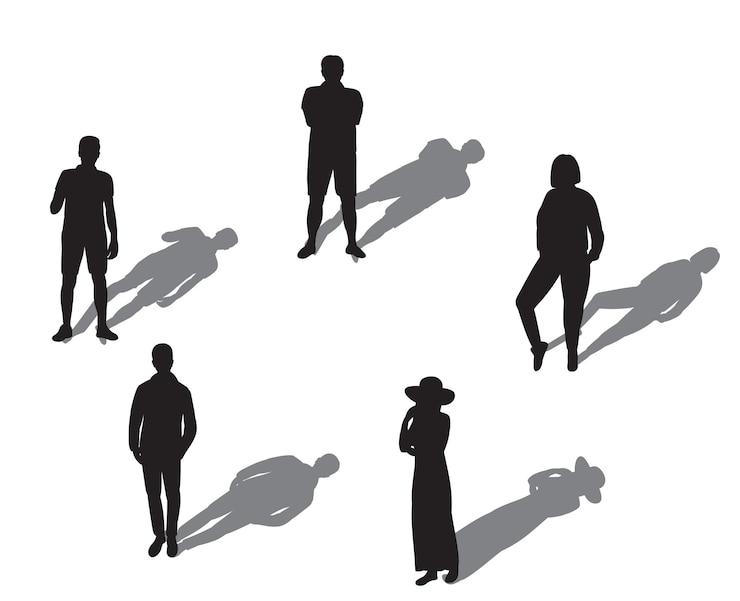 Vecteur personnes silhouette avec ombre sur un vecteur de fond blanc