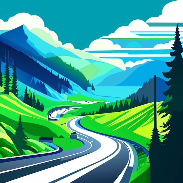 Perspective D'une Conduite Sur Une Autoroute à Travers Le Paysage De Montagne Illustration Vectorielle