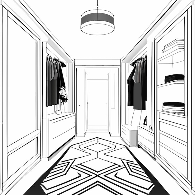 Vecteur perspective intérieure de vestiaire moderne illustration vectorielle très détaillée art de ligne