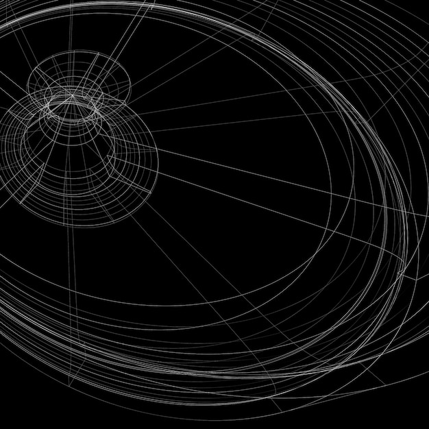Perspective scientifique réseau fond sombre, surface de filetage abstrait avec maille de lignes. Fond de structure graphique Web, croquis d'ingénierie.