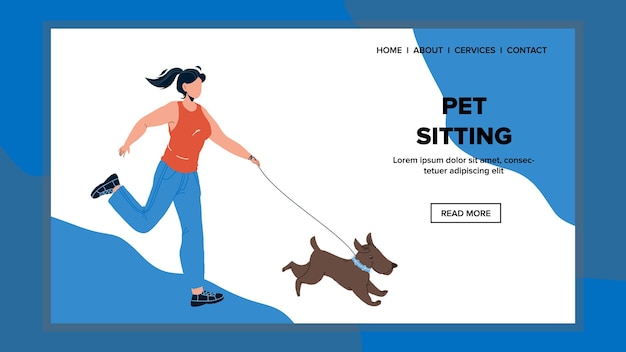 Pet Sitting Et Profiter Avec Girl Mistress Vector. Chiot Animal De Compagnie Assis Et Détente Avec Une Jeune Femme. Dame De Caractère Avec Chien Animal Domestique Profiter Ensemble Web Plat Cartoon Illustration